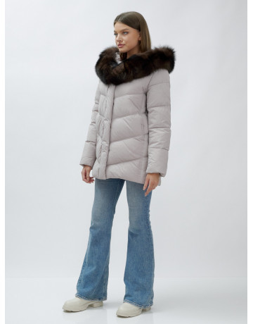 Женский зимний пуховик с мехом песца премиум-класса