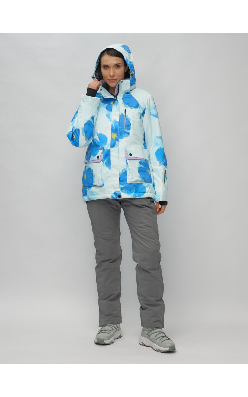 Женский горнолыжный комплект: куртка с цветочным принтом и брюки со съёмными бретелями