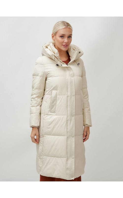 Длинный женский пуховик с капюшоном