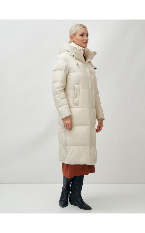 Длинный женский пуховик с капюшоном