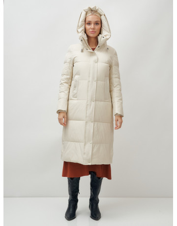Длинный женский пуховик с капюшоном