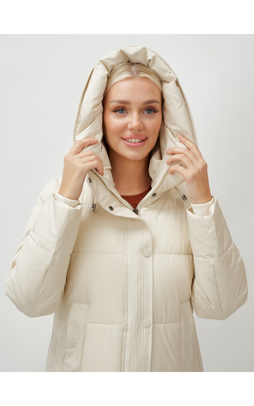 Длинный женский пуховик с капюшоном