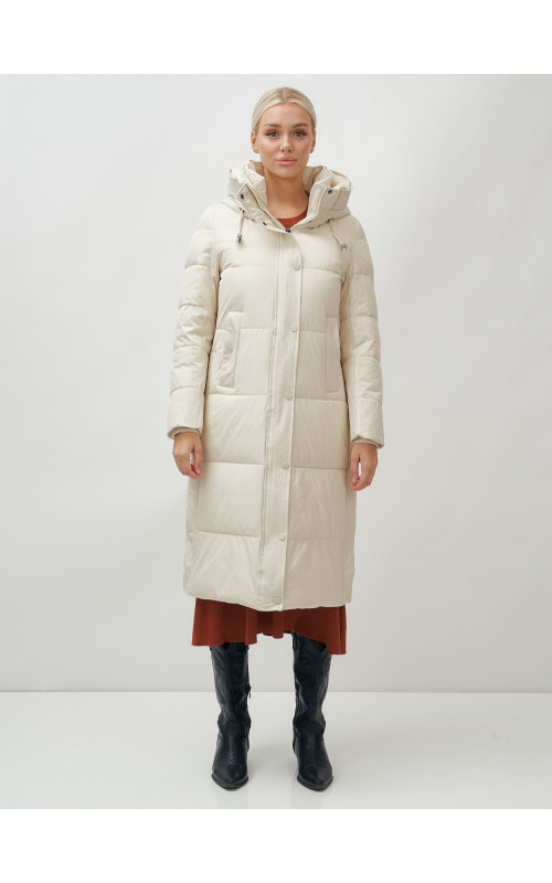 Длинный женский пуховик с капюшоном