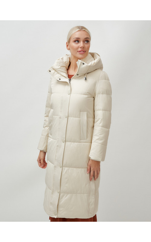 Длинный женский пуховик с капюшоном