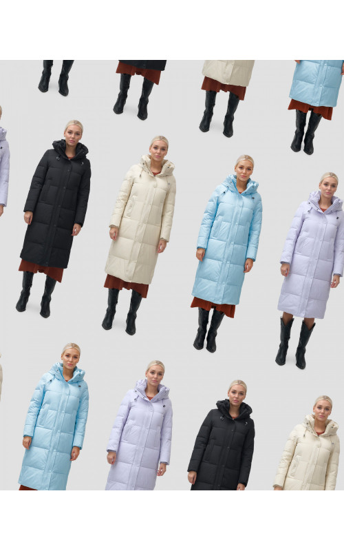 Длинный женский пуховик с капюшоном