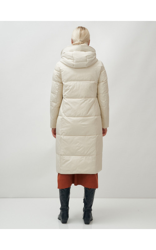 Длинный женский пуховик с капюшоном