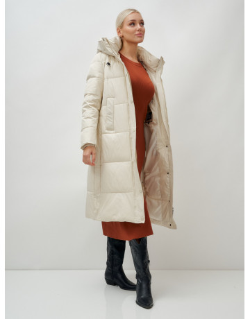 Длинный женский пуховик с капюшоном