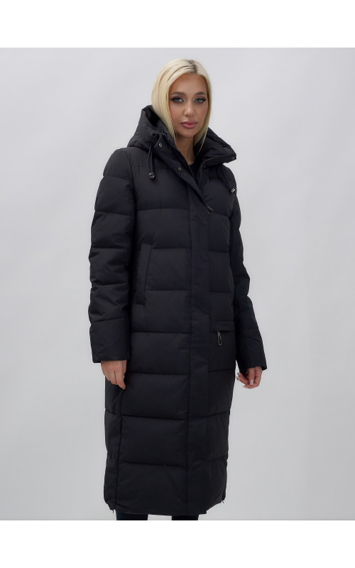 Длинный зимний пуховик с капюшоном для женщин