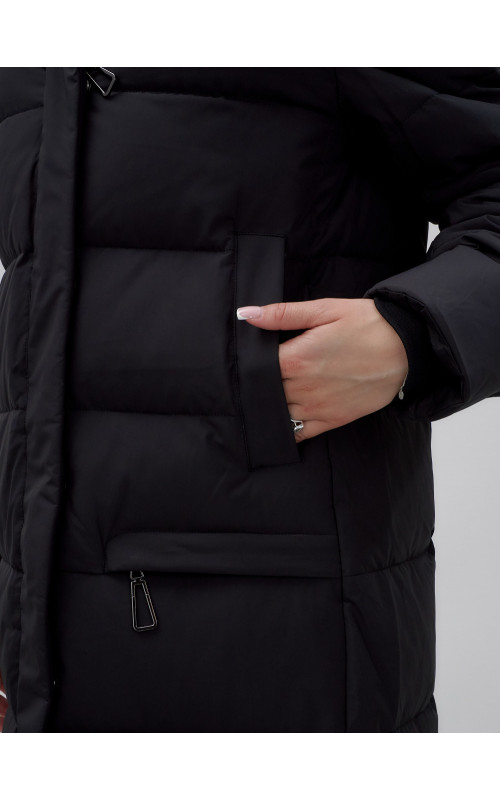 Длинный зимний пуховик с капюшоном для женщин