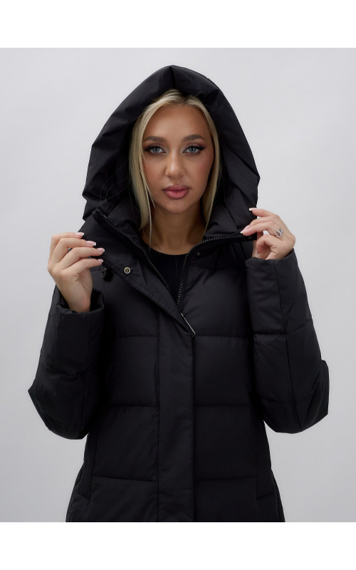Длинный зимний пуховик с капюшоном для женщин