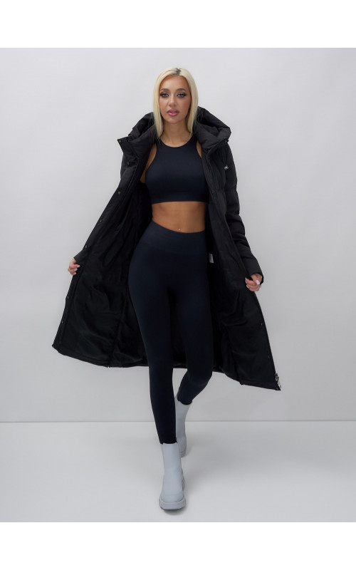 Длинный зимний пуховик с капюшоном для женщин