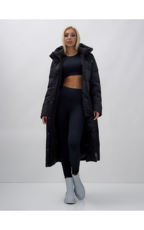 Длинный зимний пуховик с капюшоном для женщин