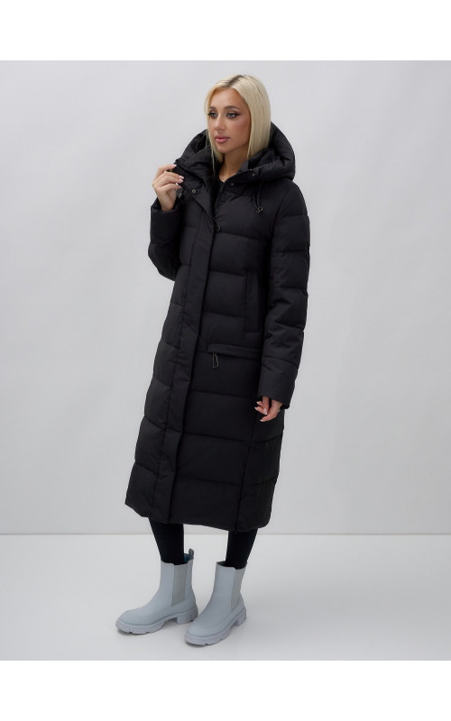 Длинный зимний пуховик с капюшоном для женщин