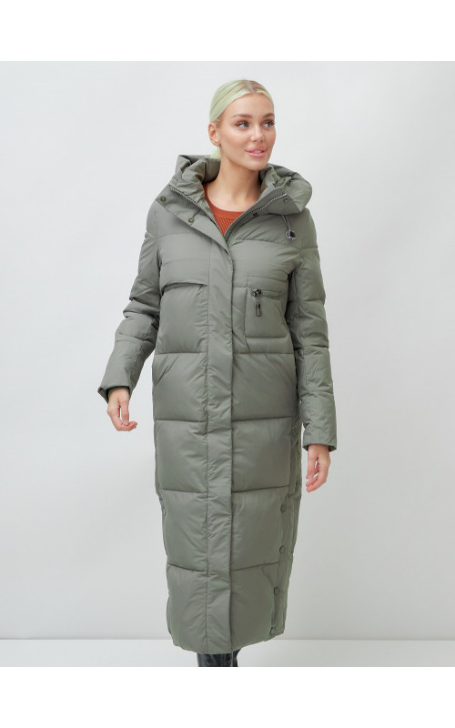 Длинный зимний пуховик с капюшоном для женщин
