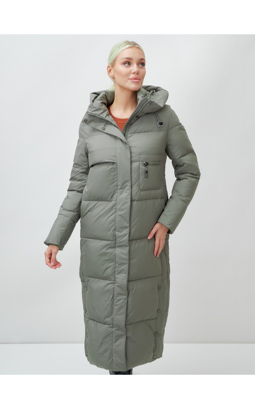 Длинный зимний пуховик с капюшоном для женщин