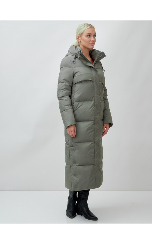 Длинный зимний пуховик с капюшоном для женщин