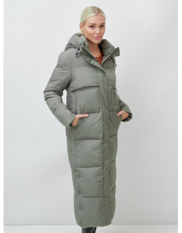 Длинный зимний пуховик с капюшоном для женщин