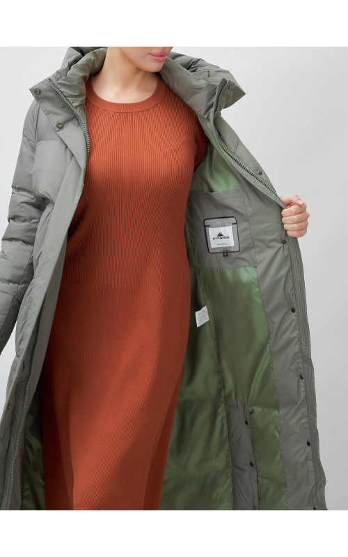 Длинный зимний пуховик с капюшоном для женщин