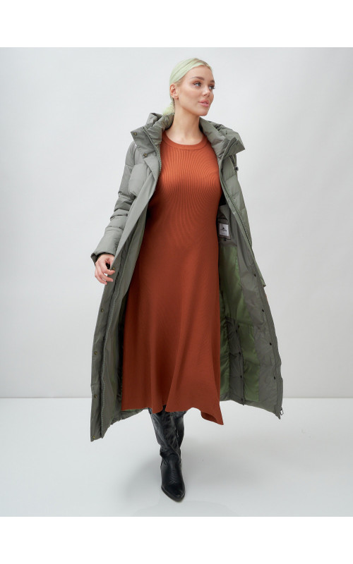 Длинный зимний пуховик с капюшоном для женщин