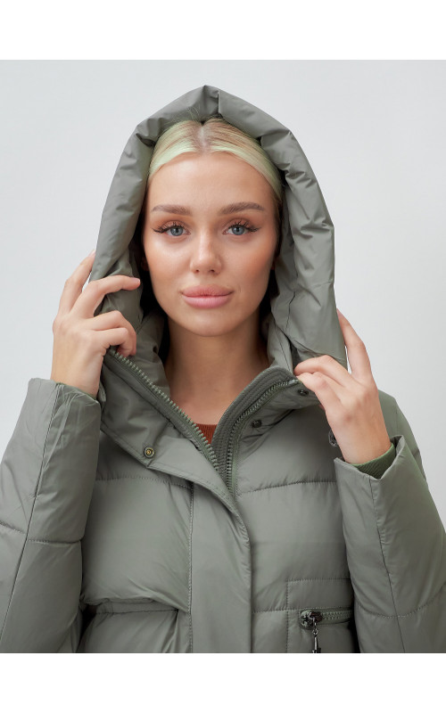 Длинный зимний пуховик с капюшоном для женщин