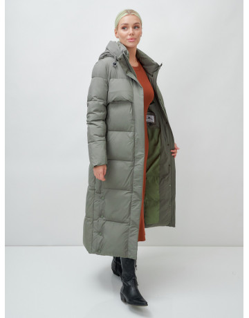 Длинный зимний пуховик с капюшоном для женщин