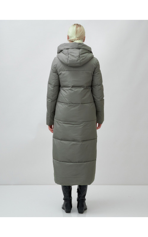 Длинный зимний пуховик с капюшоном для женщин