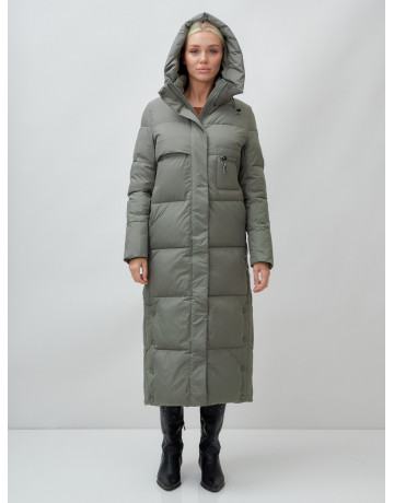 Длинный зимний пуховик с капюшоном для женщин