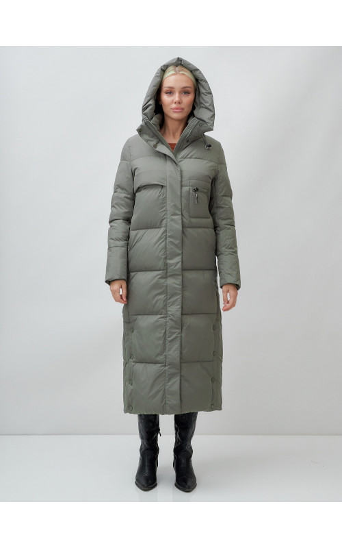 Длинный зимний пуховик с капюшоном для женщин