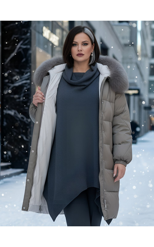 Длинный зимний пуховик премиум-класса