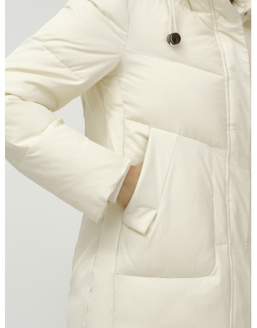 Женский зимний пуховик с капюшоном, светло-бежевый, удлинённый. в Тюмени