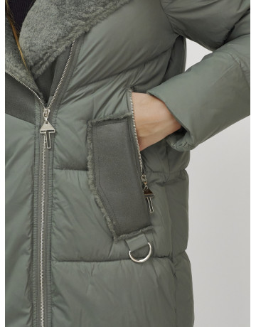 Женский зимний пуховик премиум-класса с мехом енота, зелёный. в Тюмени