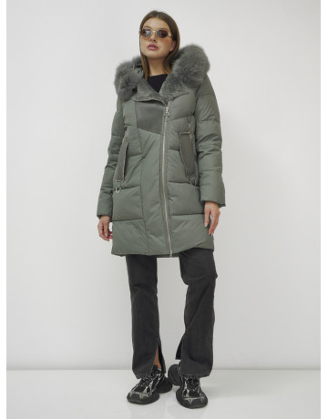 Женский зимний пуховик премиум-класса с мехом енота, зелёный. в Тюмени