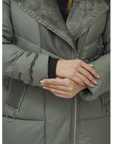 Женский зимний пуховик премиум-класса с мехом енота, зелёный. в Тюмени