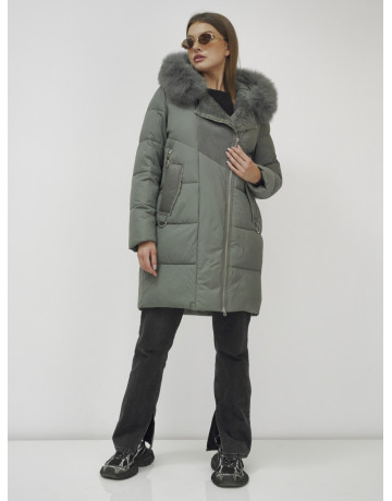Женский зимний пуховик премиум-класса с мехом енота, зелёный. в Тюмени