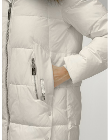 Пуховик женский зимний с мехом енот бежевый премиум в Тюмени