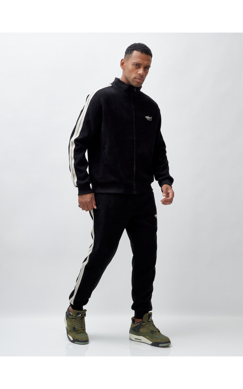 Мужской демисезонный спортивный костюм на флисе, чёрный, для спорта в Тюмени