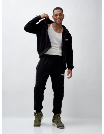 Мужской демисезонный спортивный костюм на флисе, чёрный, для спорта в Тюмени