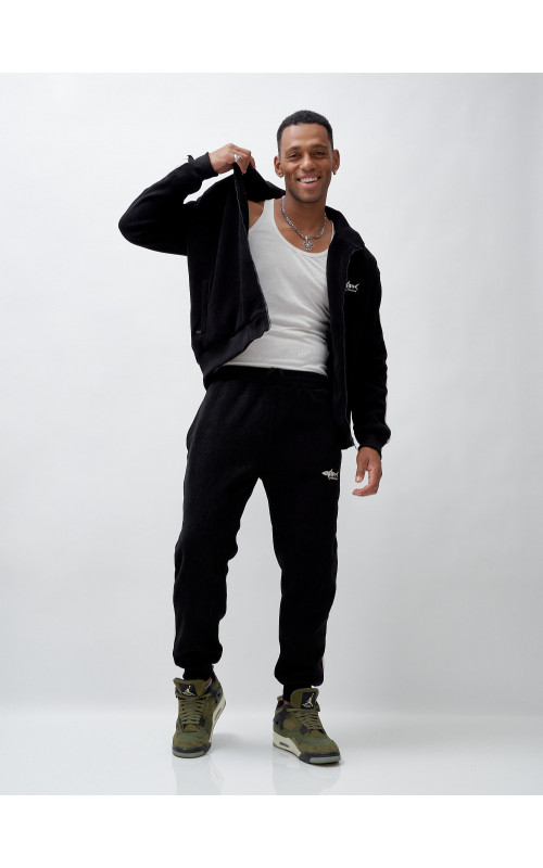 Мужской демисезонный спортивный костюм на флисе, чёрный, для спорта в Тюмени