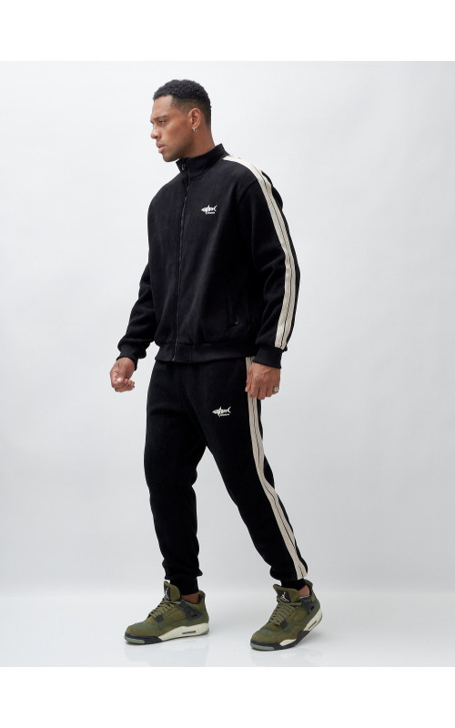 Мужской демисезонный спортивный костюм на флисе, чёрный, для спорта в Тюмени