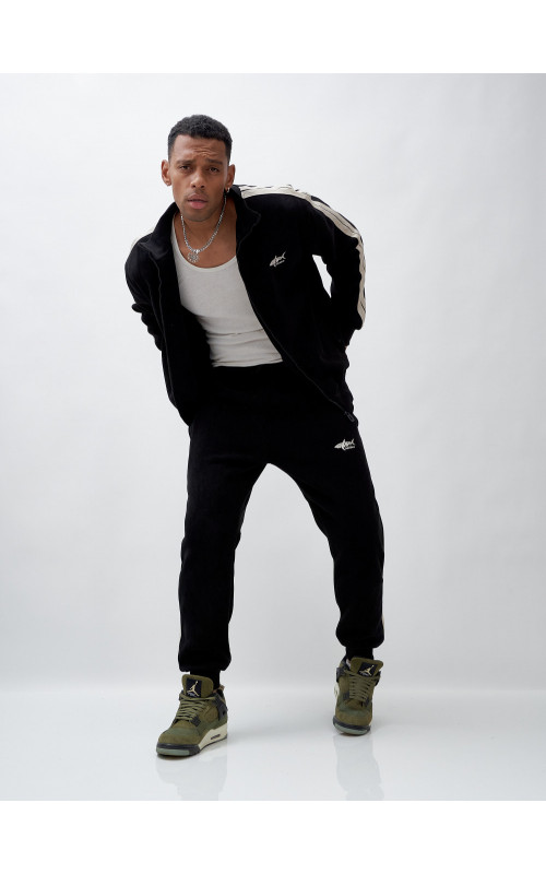 Мужской демисезонный спортивный костюм на флисе, чёрный, для спорта в Тюмени
