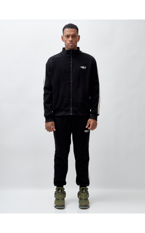 Мужской демисезонный спортивный костюм на флисе, чёрный, для спорта в Тюмени