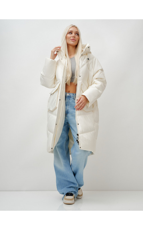 Длинный зимний пуховик с капюшоном «Летучая мышь» для женщин