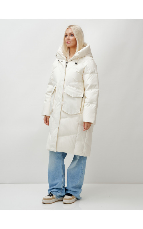 Длинный зимний пуховик с капюшоном «Летучая мышь» для женщин