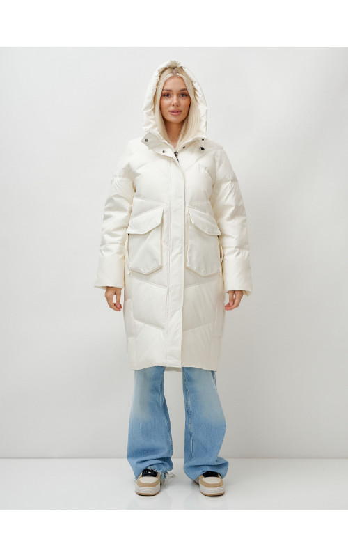 Длинный зимний пуховик с капюшоном «Летучая мышь» для женщин