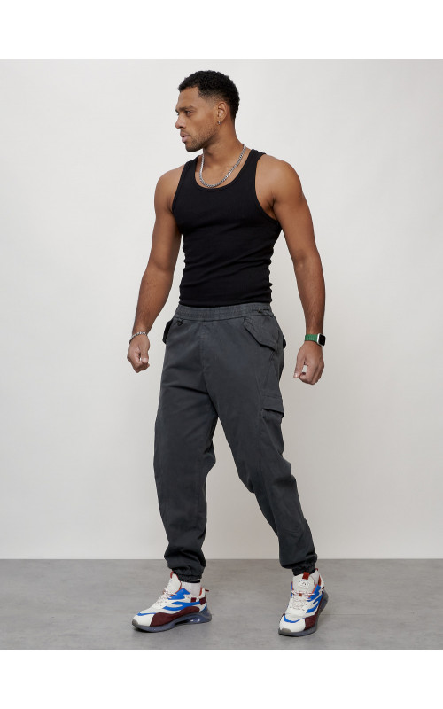 Мужские брюки карго с накладными карманами, тёмно-серые. в Тюмени