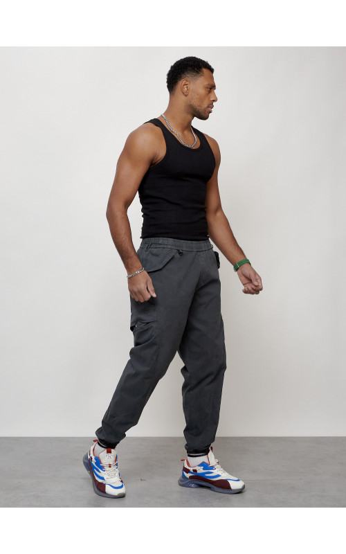 Мужские брюки карго с накладными карманами, тёмно-серые. в Тюмени