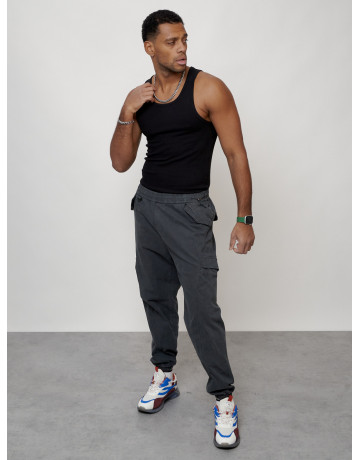 Мужские брюки карго с накладными карманами, тёмно-серые. в Тюмени