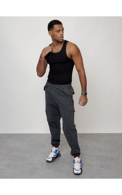 Мужские брюки карго с накладными карманами, тёмно-серые. в Тюмени