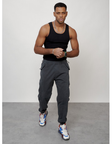 Мужские брюки карго с накладными карманами, тёмно-серые. в Тюмени