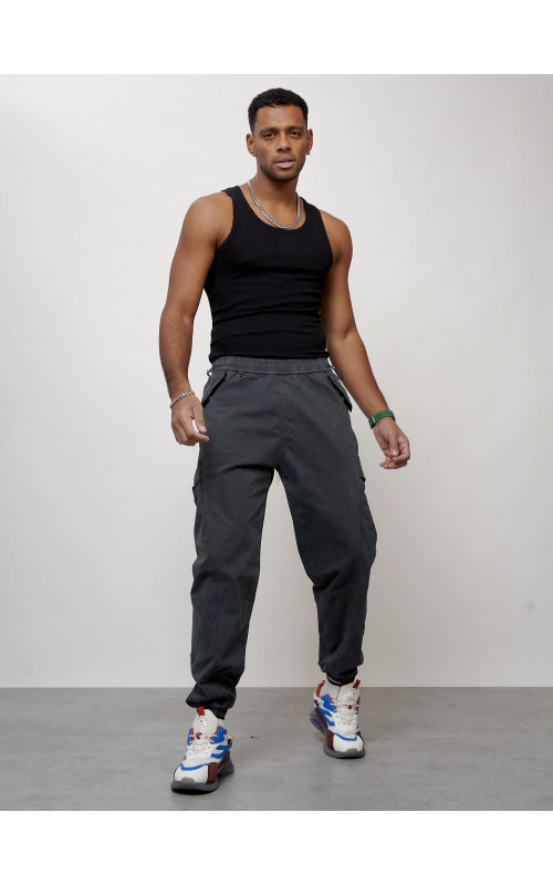 Мужские брюки карго с накладными карманами, тёмно-серые. в Тюмени